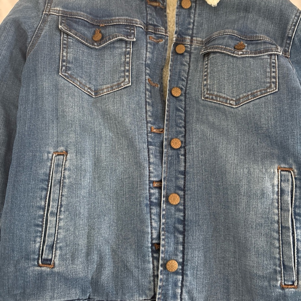 J Crew Mercantile Sherpa Line Denim Jacket Size Med  Trucker Rancher - Picture 4 of 5